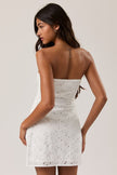 Women’s White Cotton Eyelet Strapless Bow Detail Mini Dress