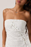 Women’s White Cotton Eyelet Strapless Bow Detail Mini Dress