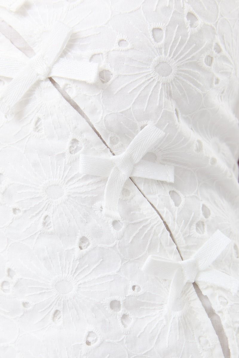 Women’s White Cotton Eyelet Strapless Bow Detail Mini Dress