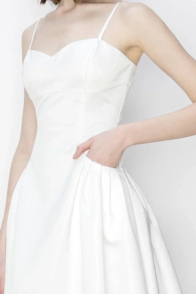 Skye's Satin Sleeveless Pleated Pocket Design Midi Dress