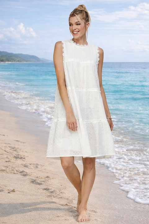Sidney White Eyelet Midi Dress for Women