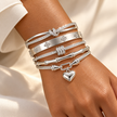 Silver Tone Triple Ring Bangle Bracelet Stainless Steel Stackable