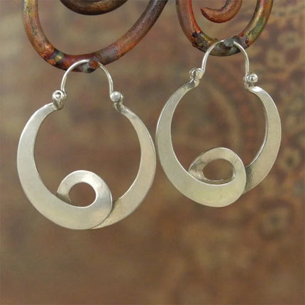 Silver Spiral Crescent Hoop Earrings | Boho Geometric Statement Jewelry