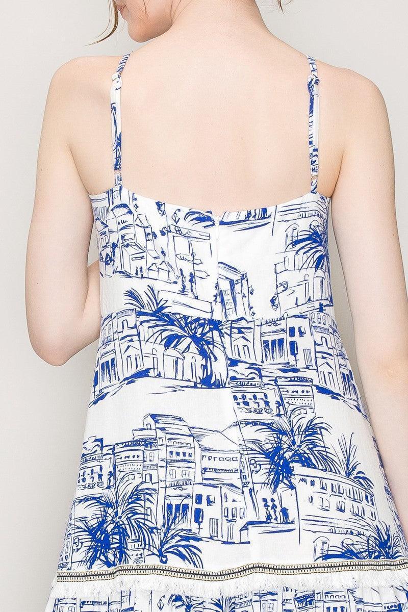 Skyler's Summer Scenery Print Fringe Maxi Dress