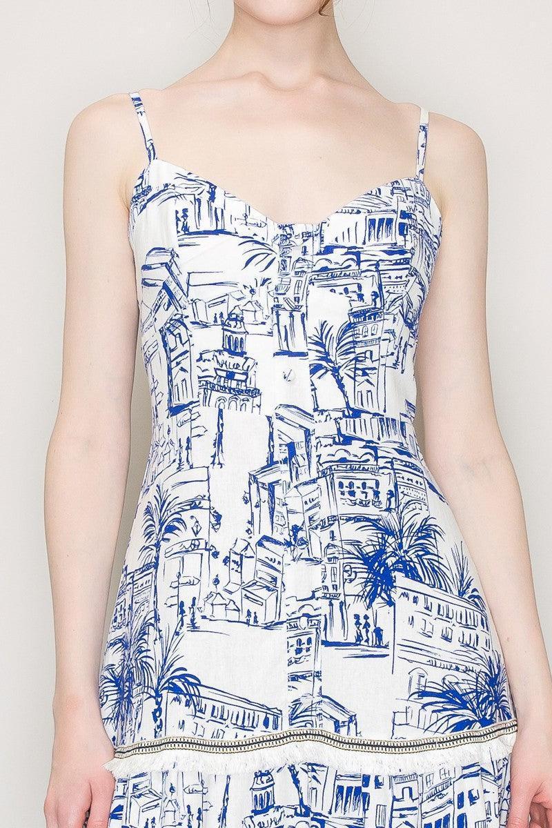 Skyler's Summer Scenery Print Fringe Maxi Dress