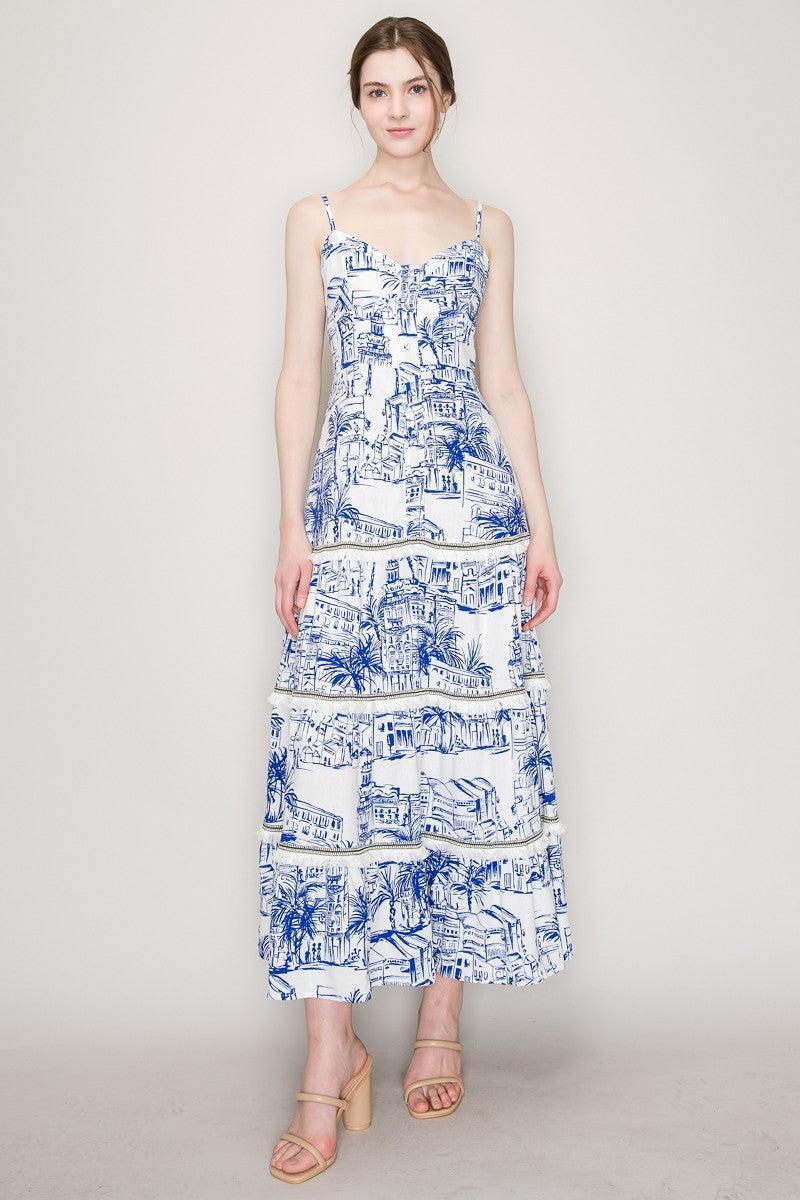 Skyler's Summer Scenery Print Fringe Maxi Dress