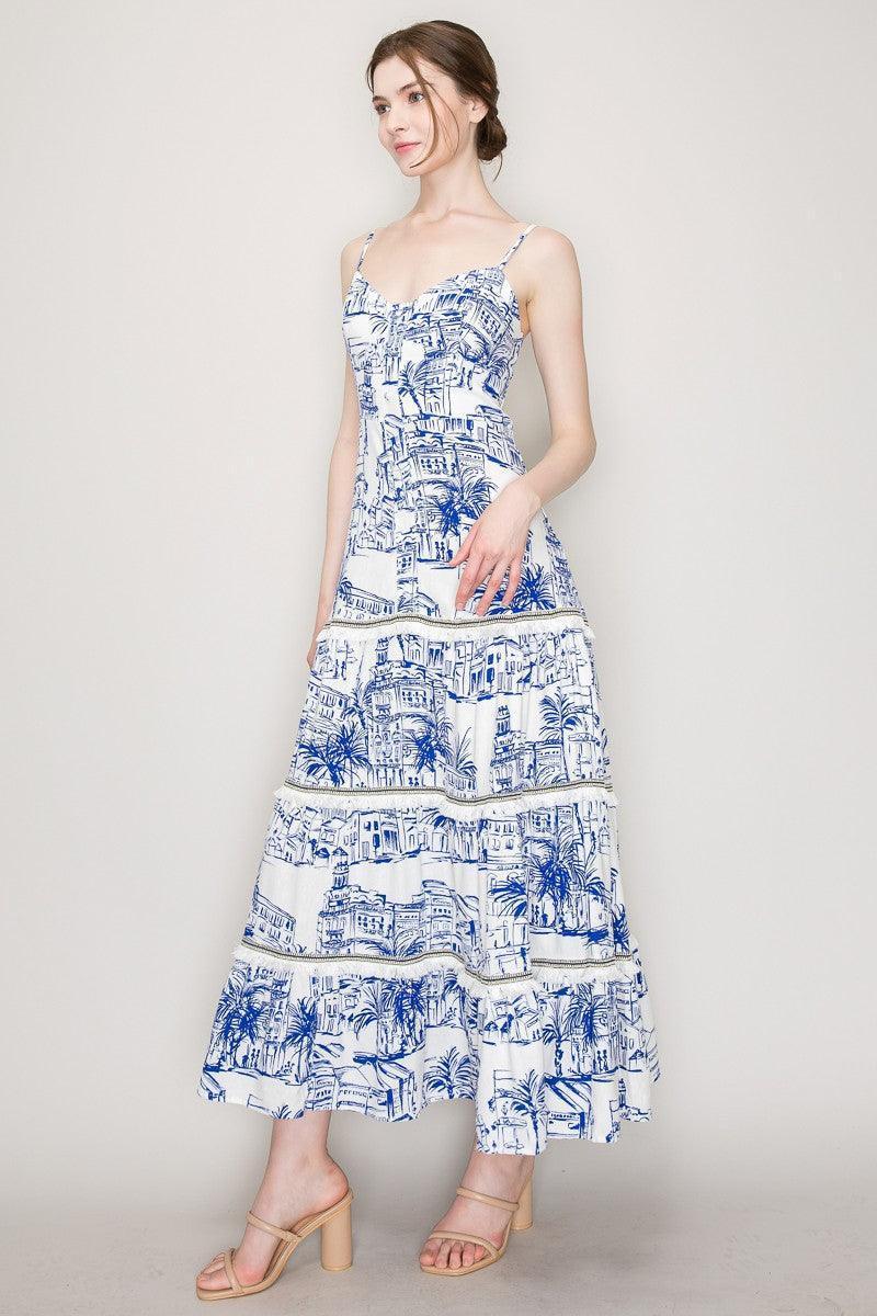 Skyler's Summer Scenery Print Fringe Maxi Dress