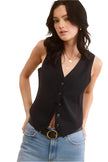 Sleeveless Button down black Vest Top cape cod fashionista