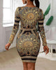 Retro Print Twisted Deep-V Midi Bodycon Dress - Cape Cod Fashionista