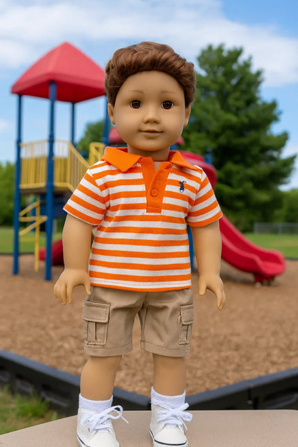 2 PIECE STRIPED POLO AND PANTS FOR AMERICAN GIRL BOY DOLL