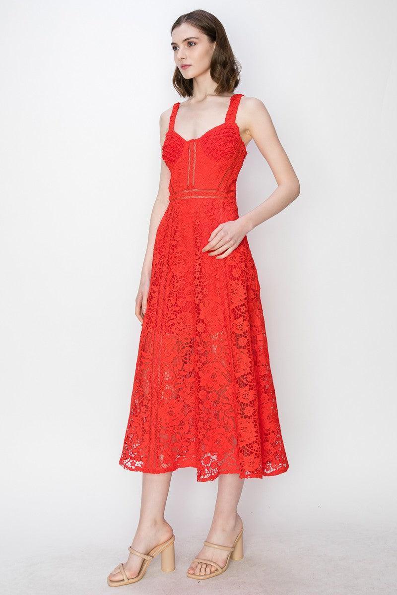 Sky's Sweetheart Neckline Floral Lace Midi Dress
