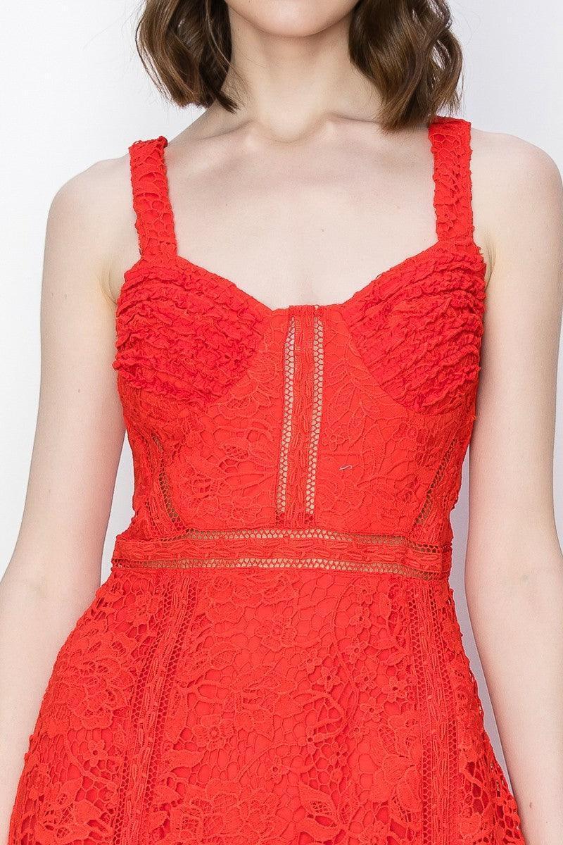 Sky's Sweetheart Neckline Floral Lace Midi Dress