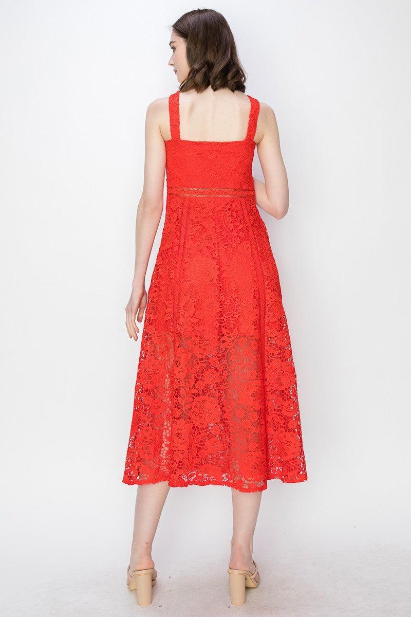 Sky's Sweetheart Neckline Floral Lace Midi Dress