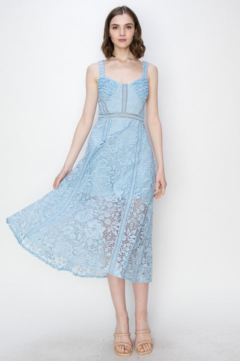 Sky's Sweetheart Neckline Floral Lace Midi Dress