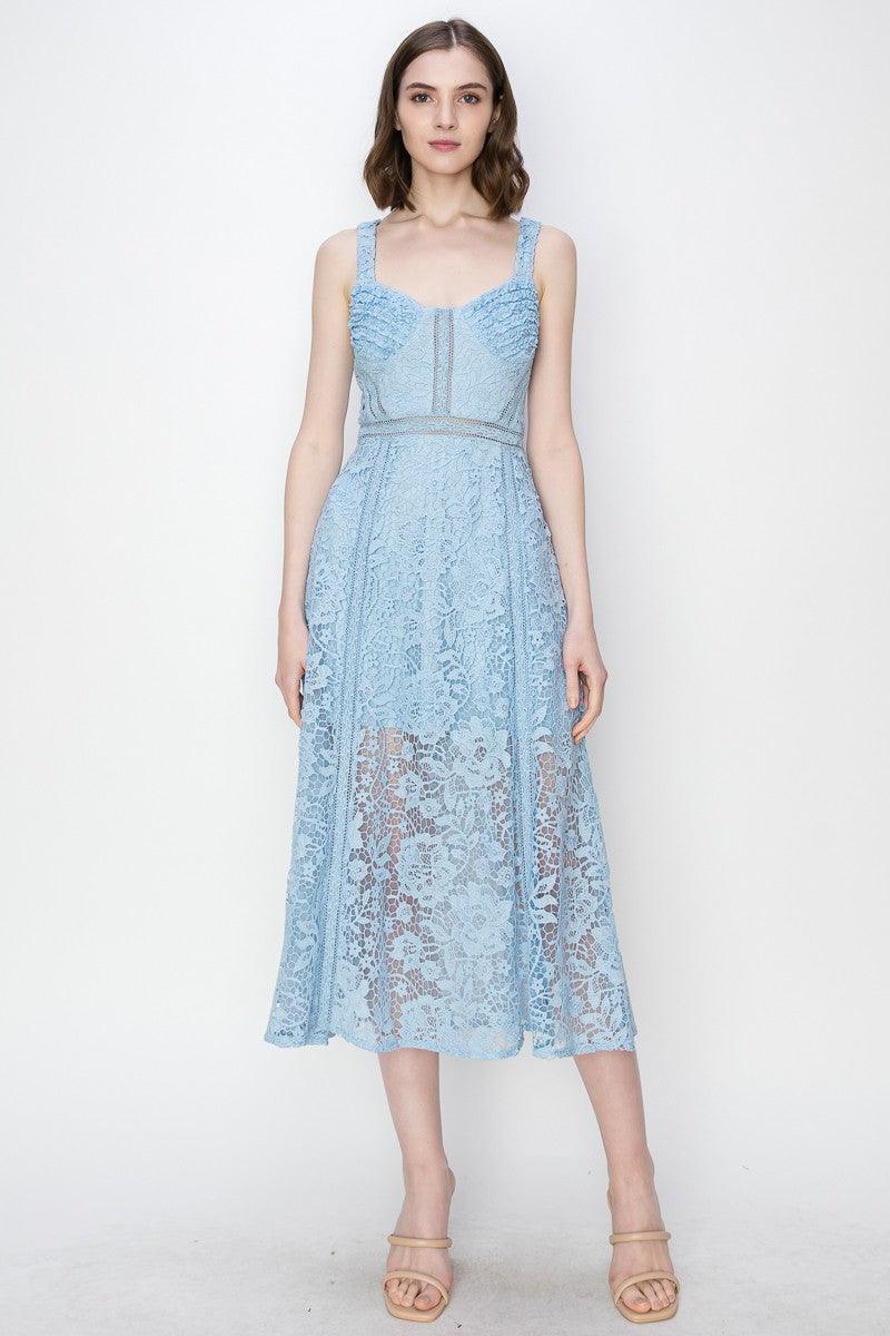 Sky's Sweetheart Neckline Floral Lace Midi Dress