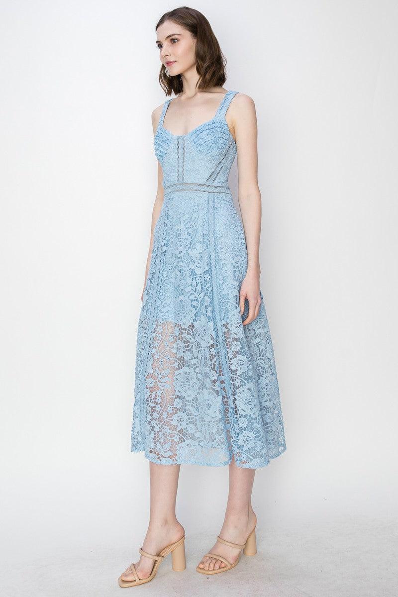 Sky's Sweetheart Neckline Floral Lace Midi Dress