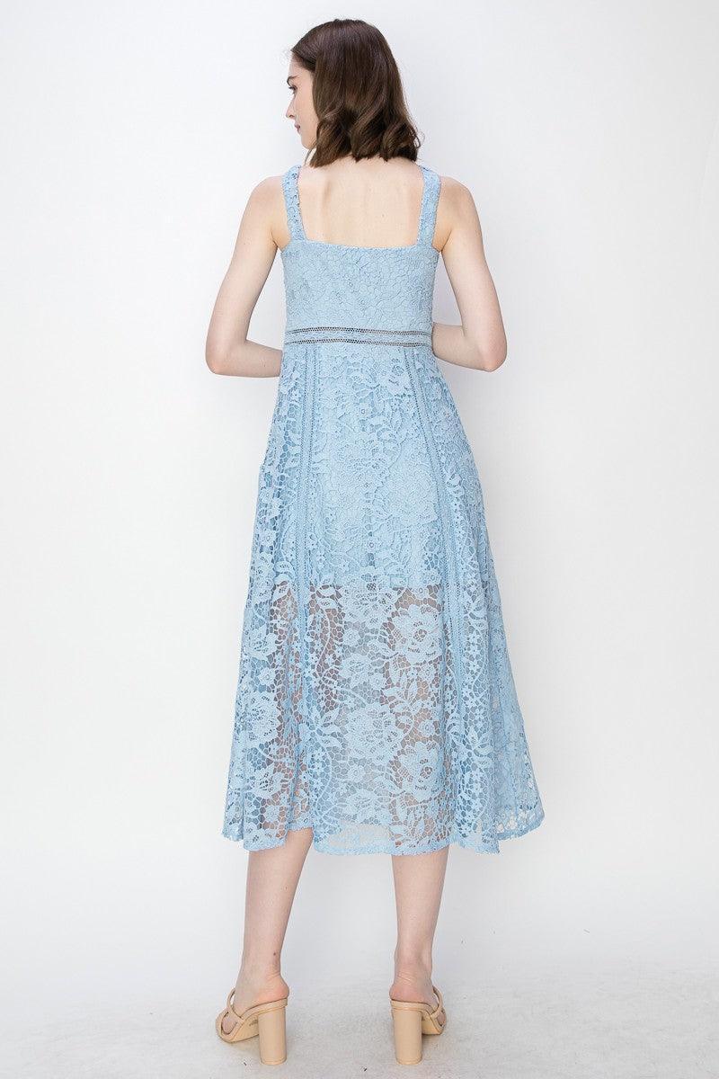 Sky's Sweetheart Neckline Floral Lace Midi Dress