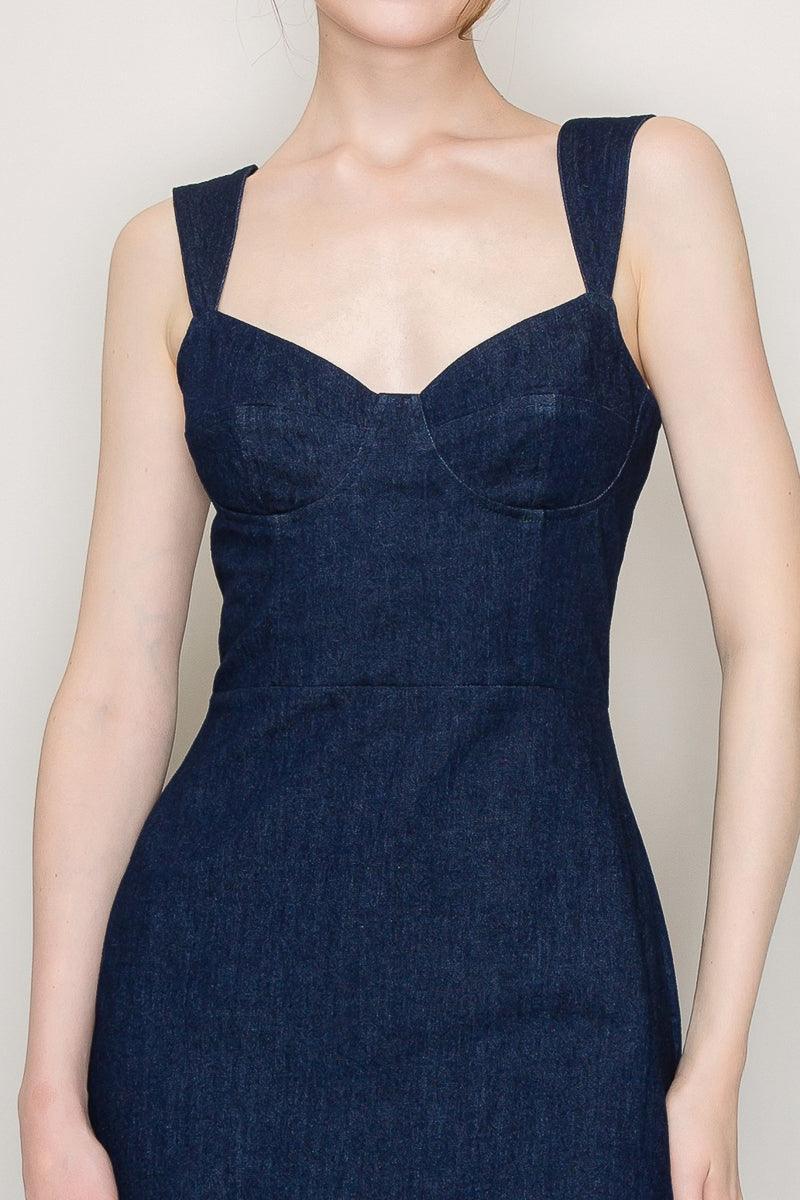 Ina Sweetheart Neckline Sleeveless Denim Midi Dress - Cape Cod Fashionista