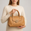 Tory Burch Amanda Middy Camel Logo Handbag