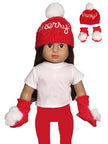 18 Inch Doll Christmas Hat Mittens Red Merry Pom Pom Fits American Girl