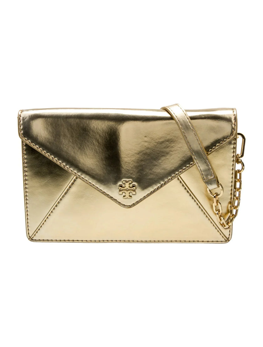 Tory Burch Gold Leather Envelope Shoulder Bag