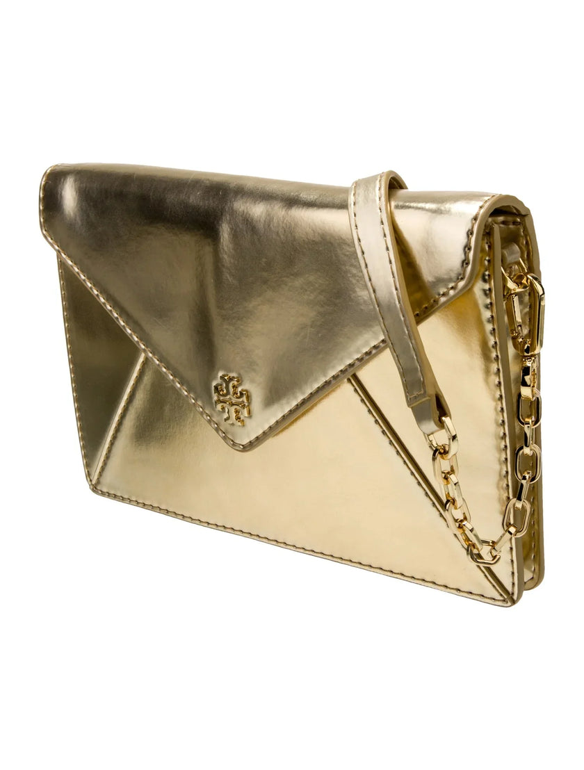 Tory Burch Gold Leather Envelope Shoulder Bag