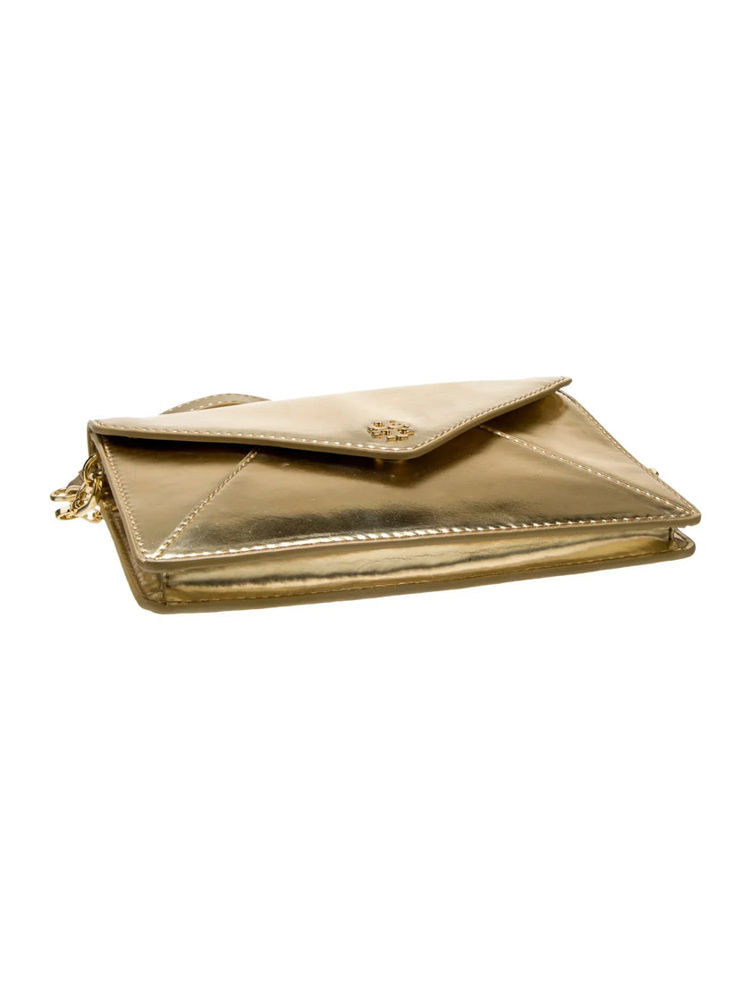 Tory Burch Gold Leather Envelope Shoulder Bag