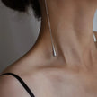 Long Teardrop Chain Drop Earrings | Silver Stainless Steel