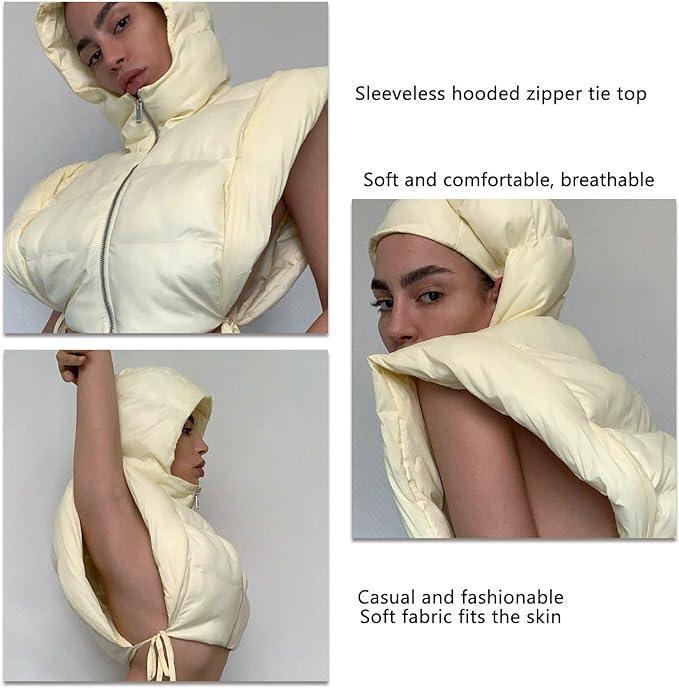 So Sexy Side Tie Cropped Puffer Hoodie Vest