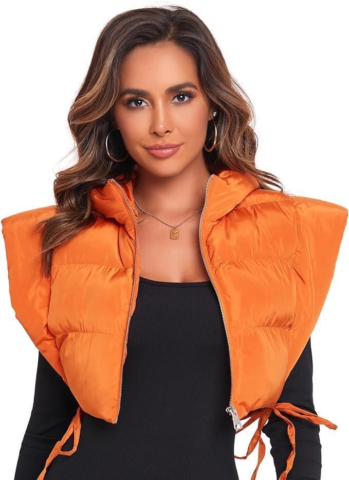 So Sexy Side Tie Cropped Puffer Hoodie Vest