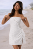 Women’s White Cotton Eyelet Strapless Bow Detail Mini Dress