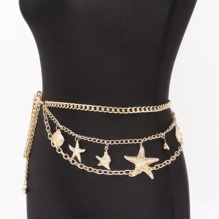 Gold Starfish Chain Belt for Women… Coastal Waist Chain Belt Beach Vacation Accessory