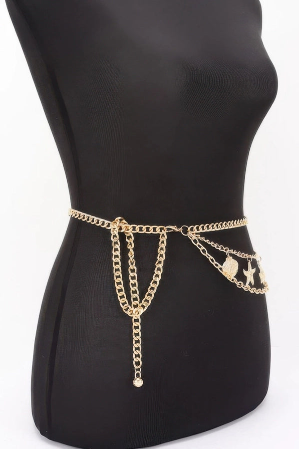 Gold Starfish Chain Belt for Women… Coastal Waist Chain Belt Beach Vacation Accessory
