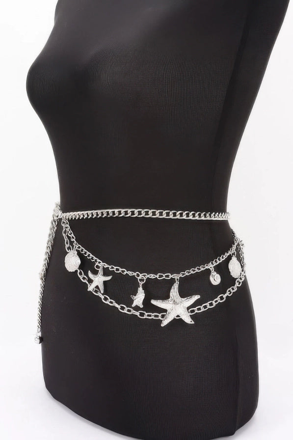 Gold Starfish Chain Belt for Women… Coastal Waist Chain Belt Beach Vacation Accessory