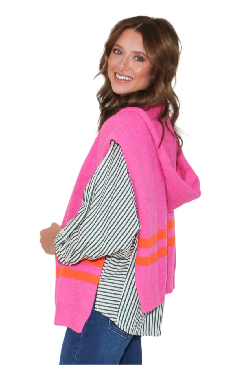 Woven Cape Style Sweater Top in Fuchsia cape cod fashionista