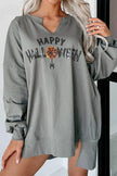 Sequin Letter Graphic Notched Long Sleeve Sweatshirt - Cape Cod Fashionista