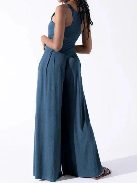 Solid Color Square-Neck Wide-Leg Jumpsuit HW7EWVKYCD