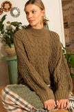 POL Mock Neck Cable Knit Sweater - Cape Cod Fashionista