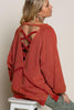 POL Back Cross Strap Detail Balloon Sleeve Sweatshirt - Cape Cod Fashionista