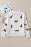 Sequin Football Round Neck Long Sleeve Sweatshirt - Cape Cod Fashionista