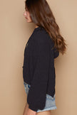 POL Back Open Slit Balloon Sleeve Crop Hooded Sweater - Cape Cod Fashionista