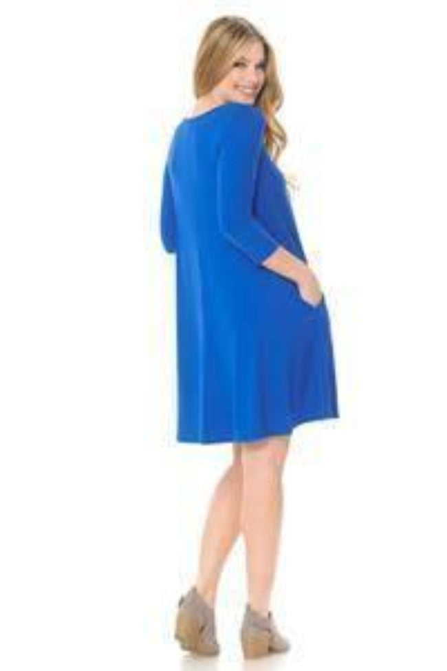 ALLIUM 3/4 SLEEVE SWING DRESS WITH POCKETS