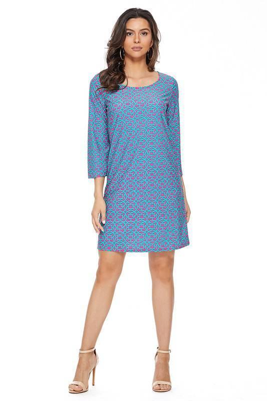 Aryeh Teal Quarter Sleeve Dress