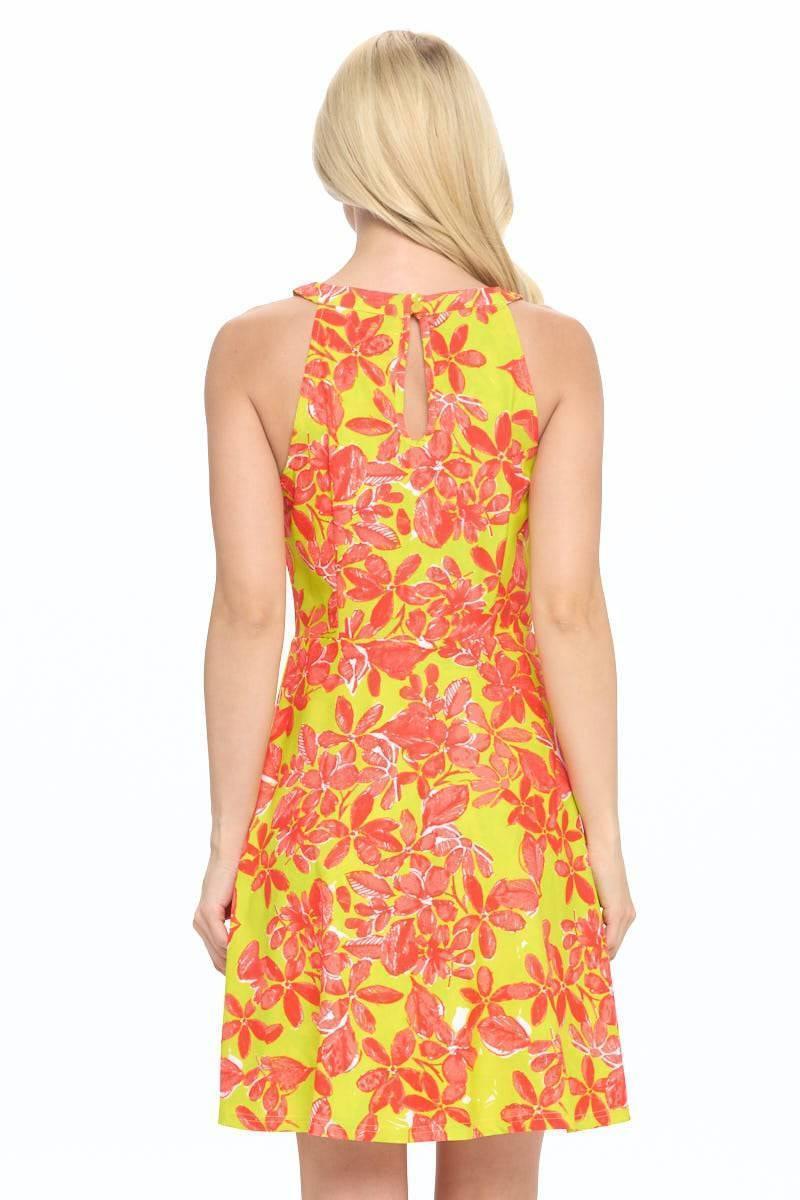 ARYEH SKATER Lime Floral Dress