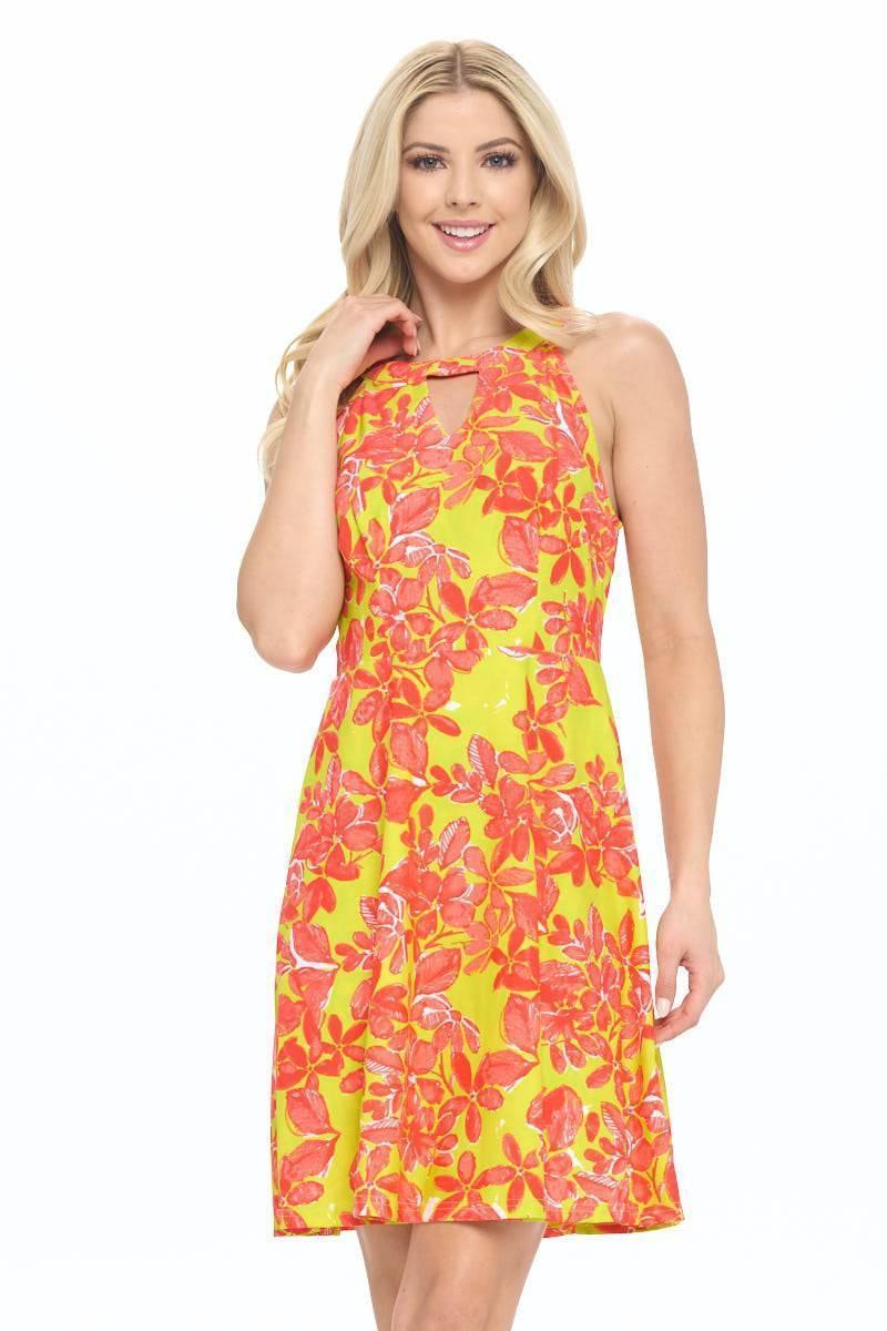 ARYEH SKATER Lime Floral Dress