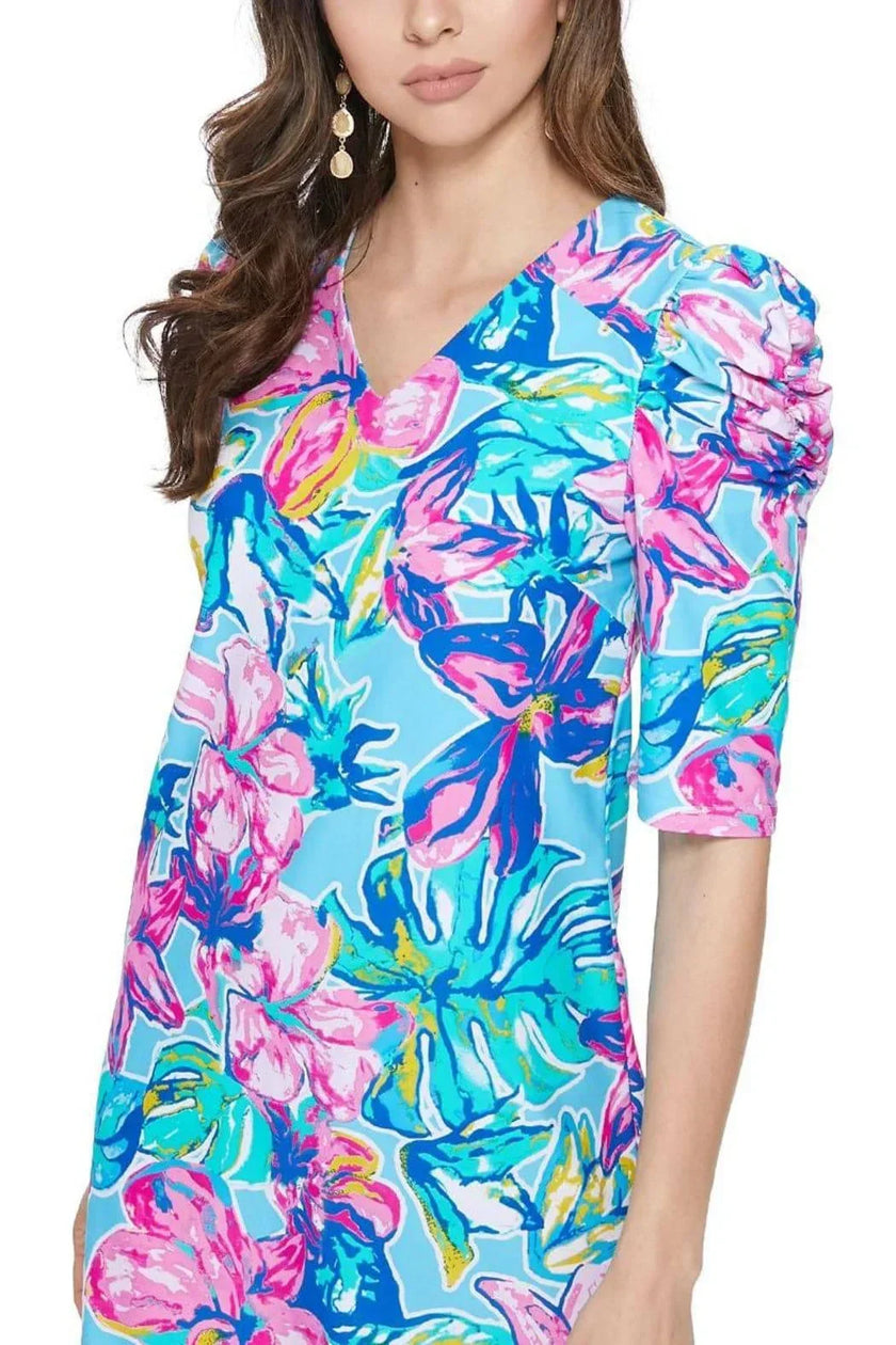 SKY Puffy Sleeves FLORAL Shift Dress