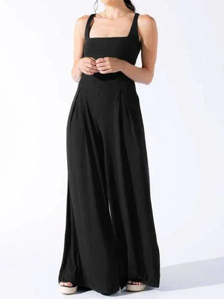 Solid Color Square-Neck Wide-Leg Jumpsuit HW7EWVKYCD