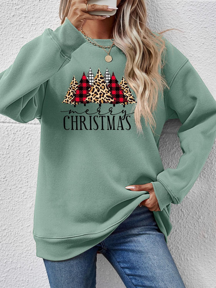 MERRY CHRISTMAS Round Neck Long Sleeve Sweatshirt - Cape Cod Fashionista