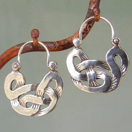 Silver-Tone Interlocking Knot Hoop Earrings | Boho Retro Jewelry