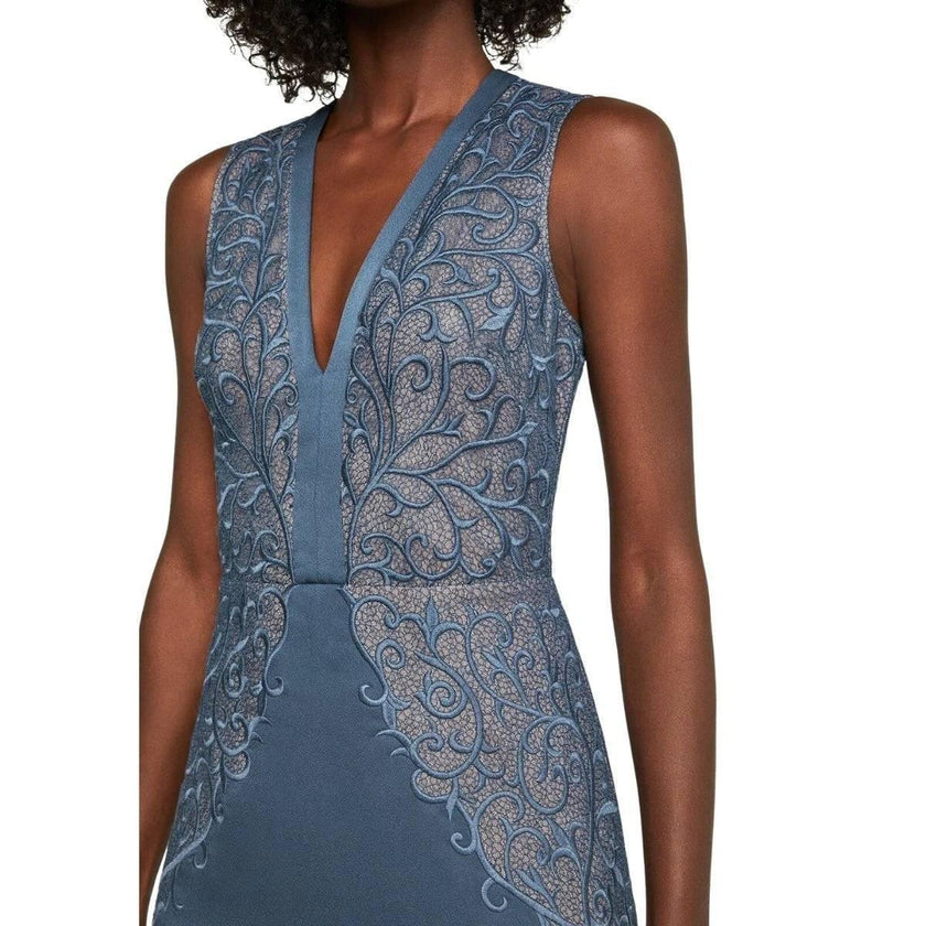 BCBG MAXAZRIA Lace Embroidered Satin Gown